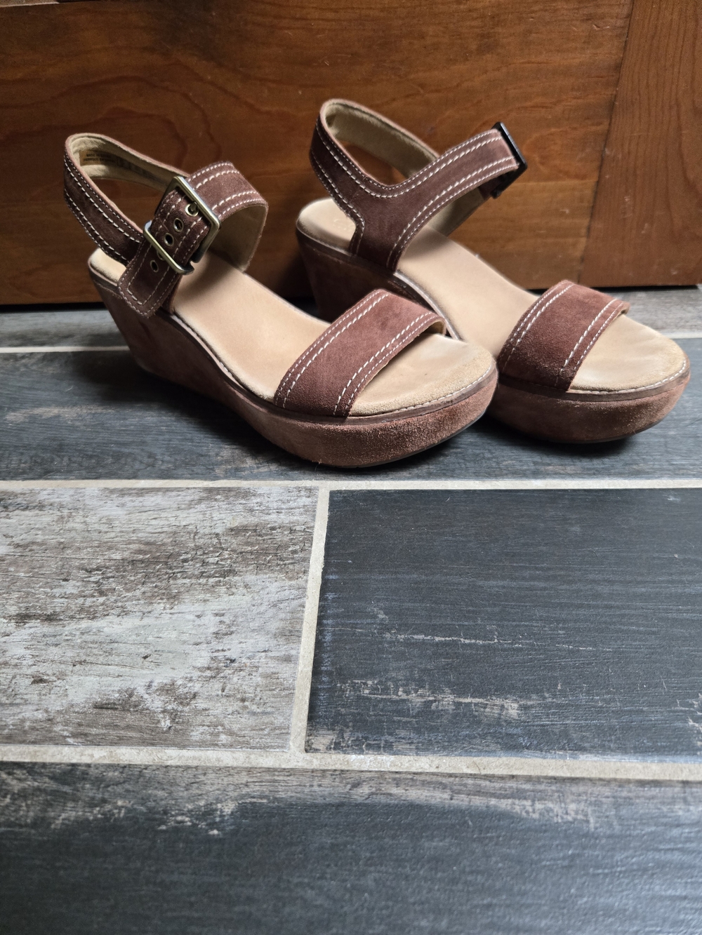 Clarks Brown Suede Platform Wedge Sandals